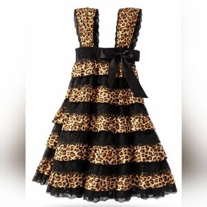 Leopard Print & Black Ruffle Kids Formal Dress with Satin Bow
